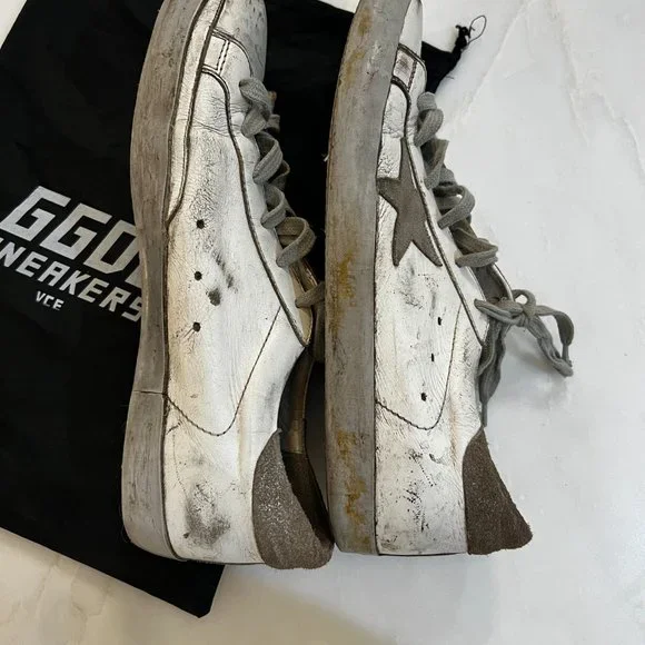 Golden Goose Superstar Leather Sneakers in Silver/White - Picture 7 of 12